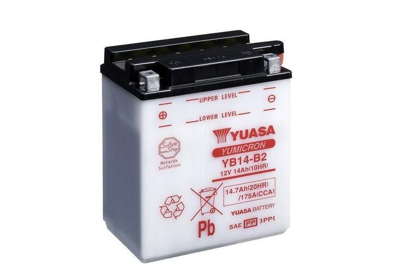 YUASA YUASA konventionellt YUASA-batteri utan syrapaket - YB14-B2 Batteri utan syrapaket Figur 1