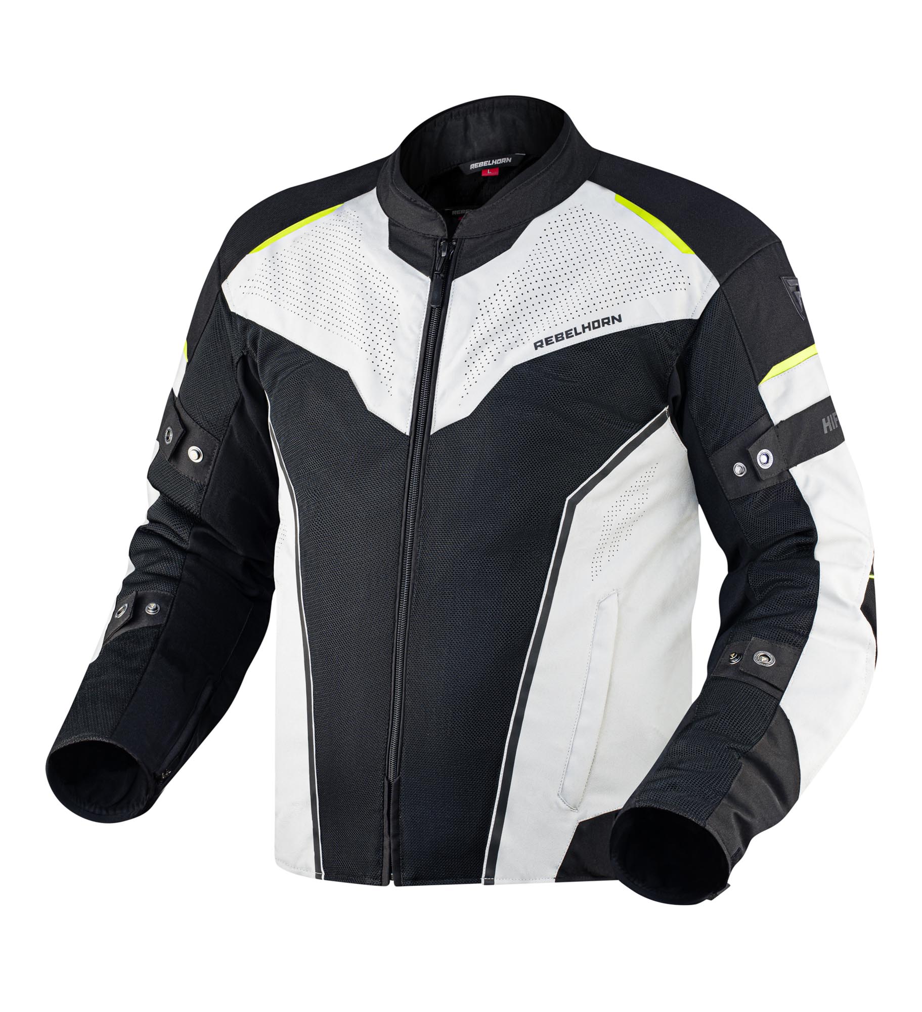 Rebelhorn Hiflow 4 vattentät motorcykeltextiljacka svart/vit/gul XS Figur 1