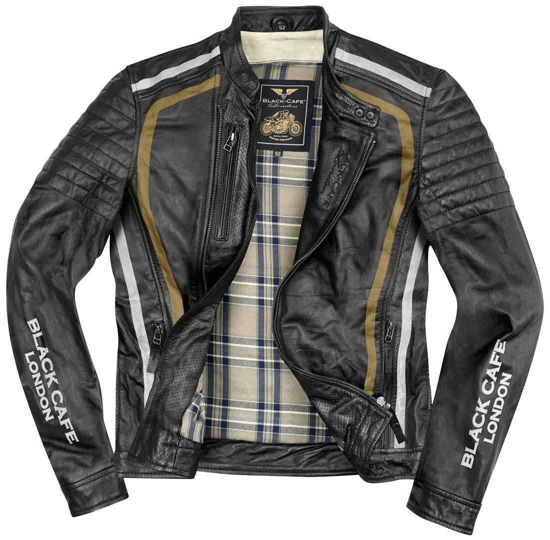 Black-Cafe London Seoul Motorcycle Leather Jacket black/white/gold 60 Figure 3