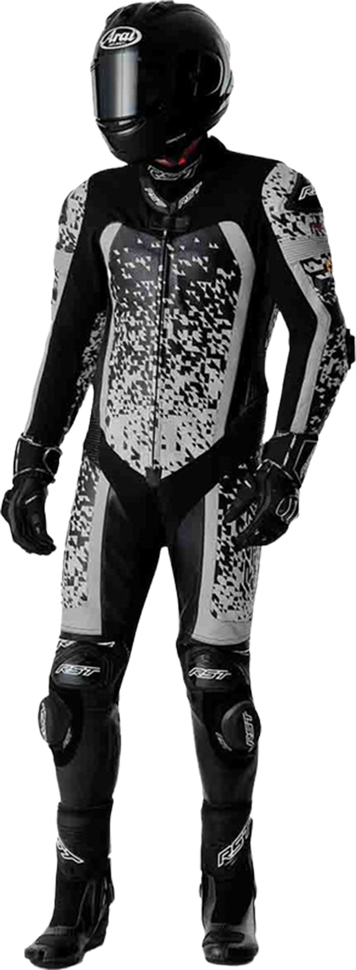RST Pro Series D3O Airbag perforerad endelad motorcykelläderdräkt Svart/Silver 60 Figur 11