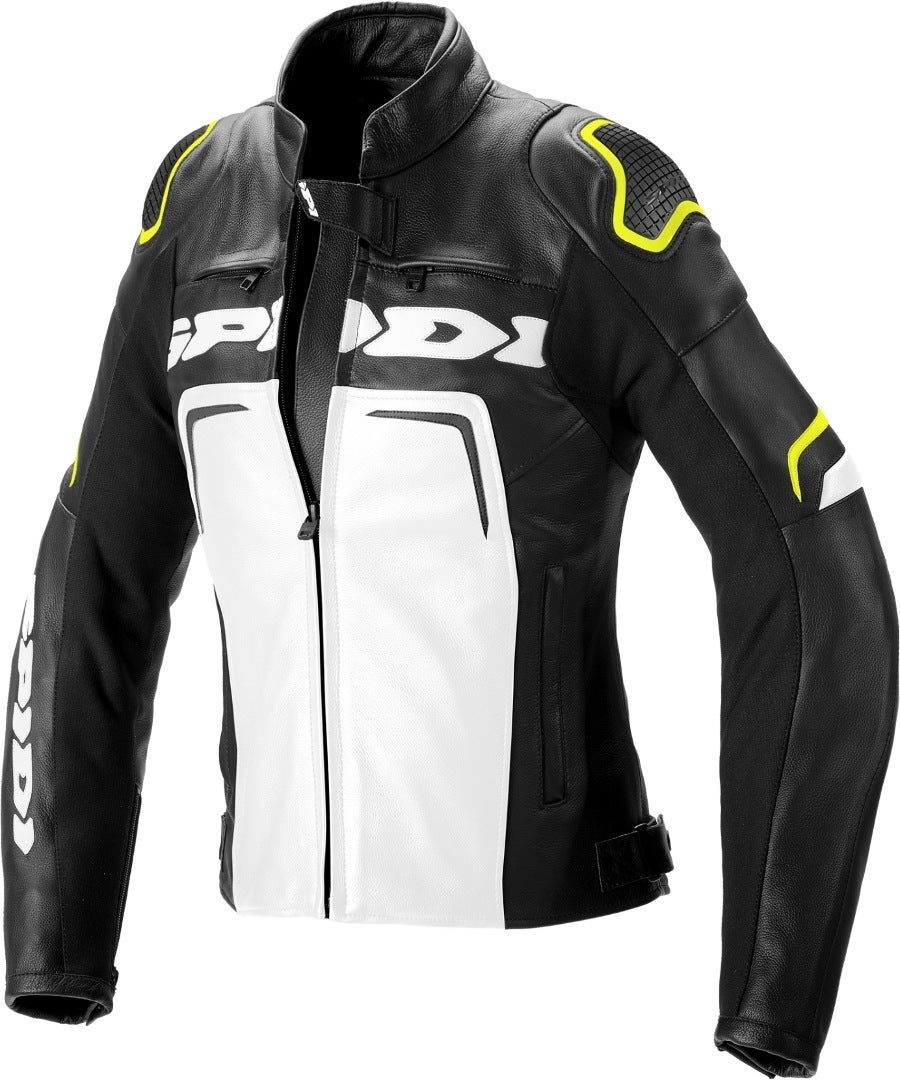Spidi Evorider 2 Ladies Motorcycle Leather Jacket black/white/neon-yellow 50 Figure 1