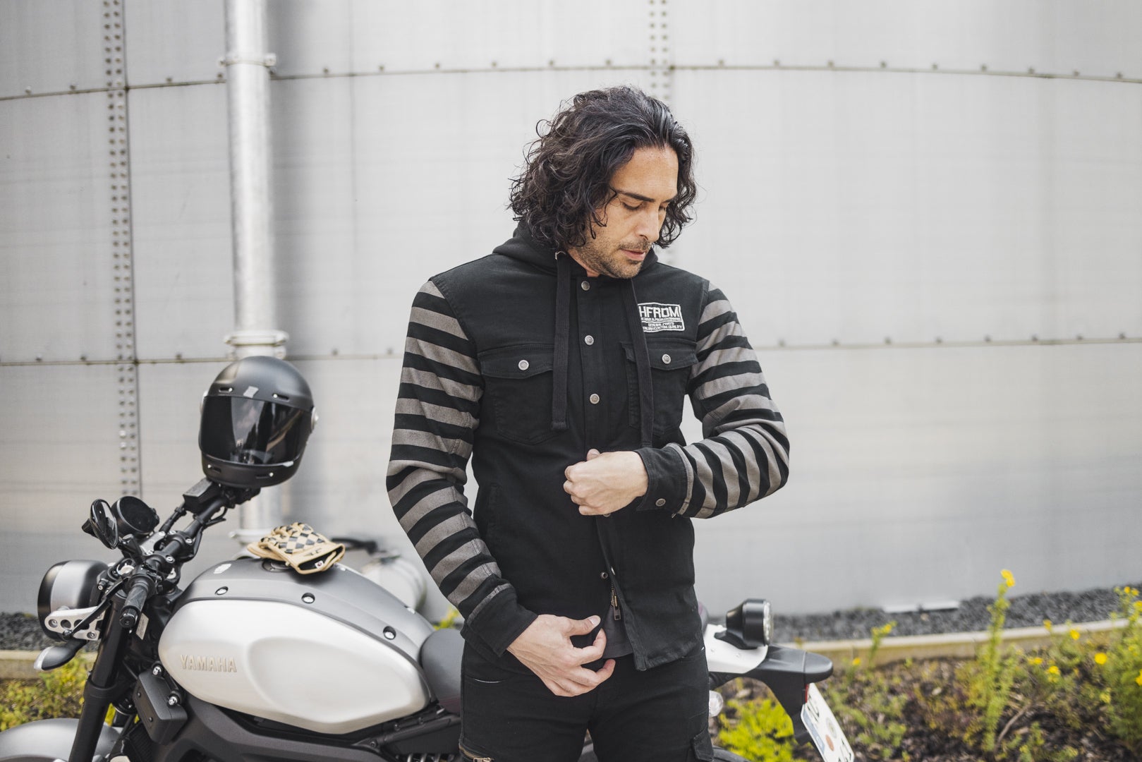Side view of HolyFreedom Folsom Motorcycle Zip Hoodie