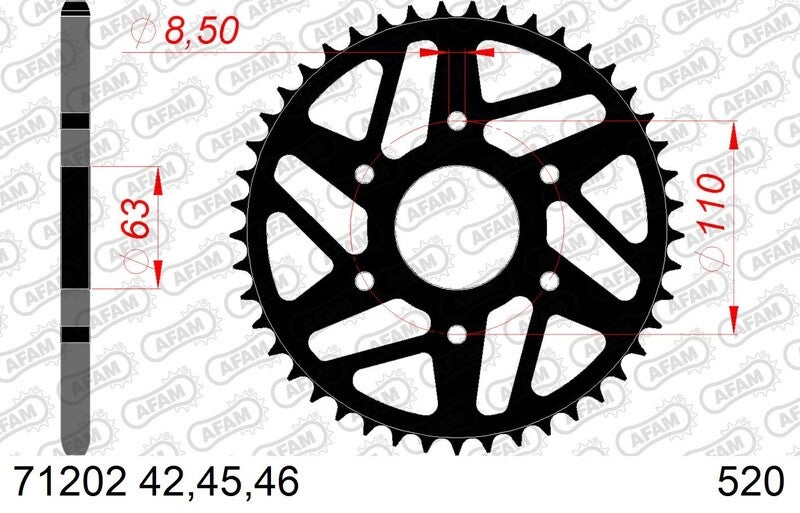 AFAM Steel Standard Rear Sprocket 71202 - 520 Figure 1