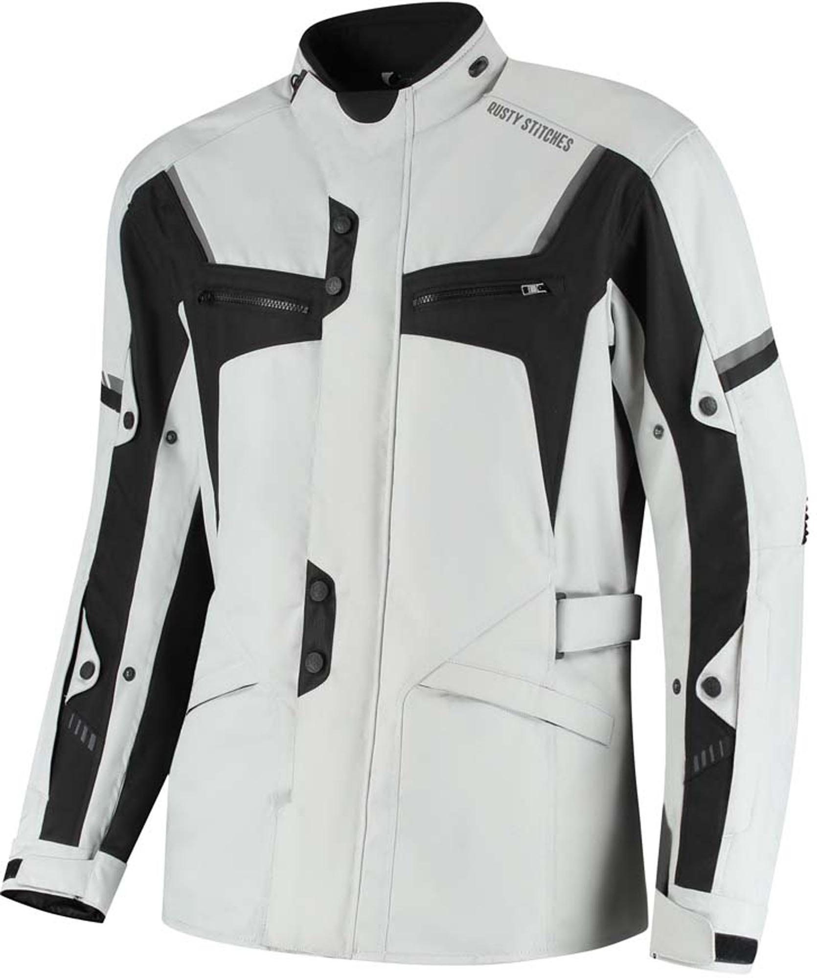 Rusty Stitches Luke wasserdichte Motorrad Textiljacke hellgrau/schwarz 4XL Abbildung 1
