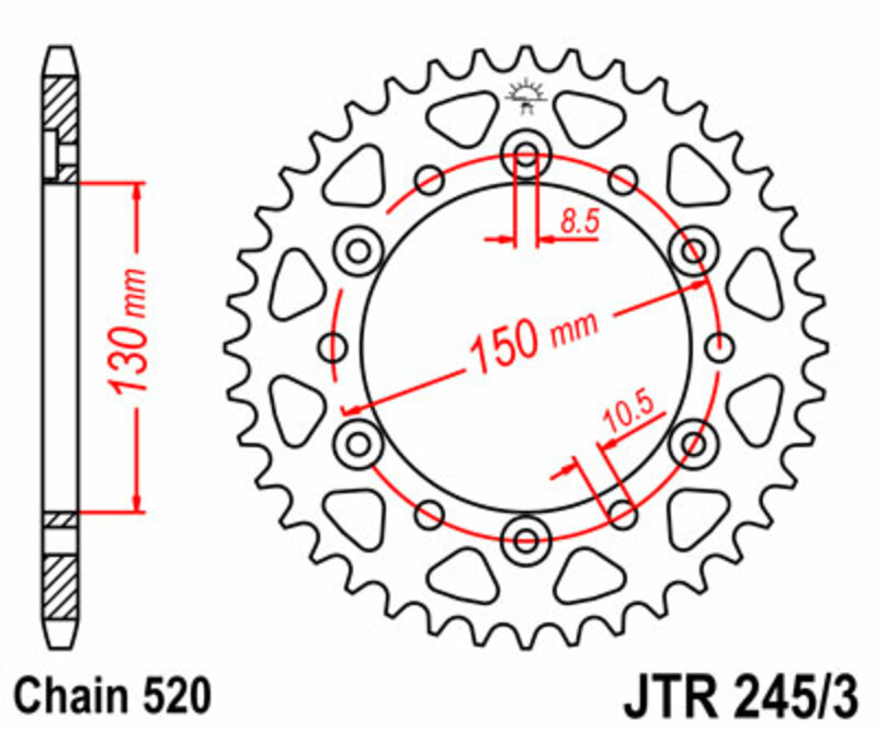 PIGNONS JT Couronne acier standard 245/3 - 520 Figure 2