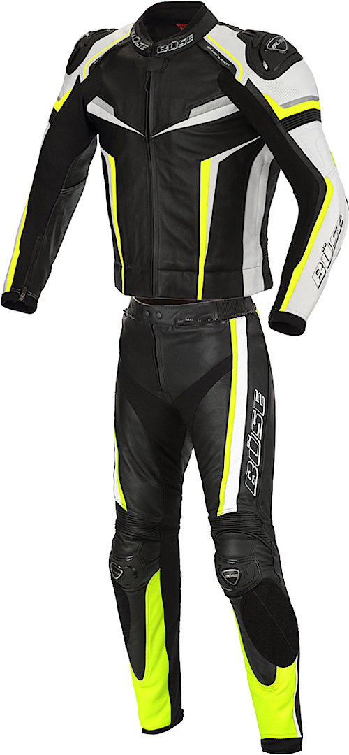 Büse Mille Two Piece Motorcycle Leather Suit black/white/yellow 58 Figure 1
