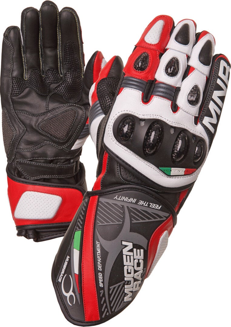 MUGENRACE Neptun Motorcycle Gloves black/white/red M Figure 1