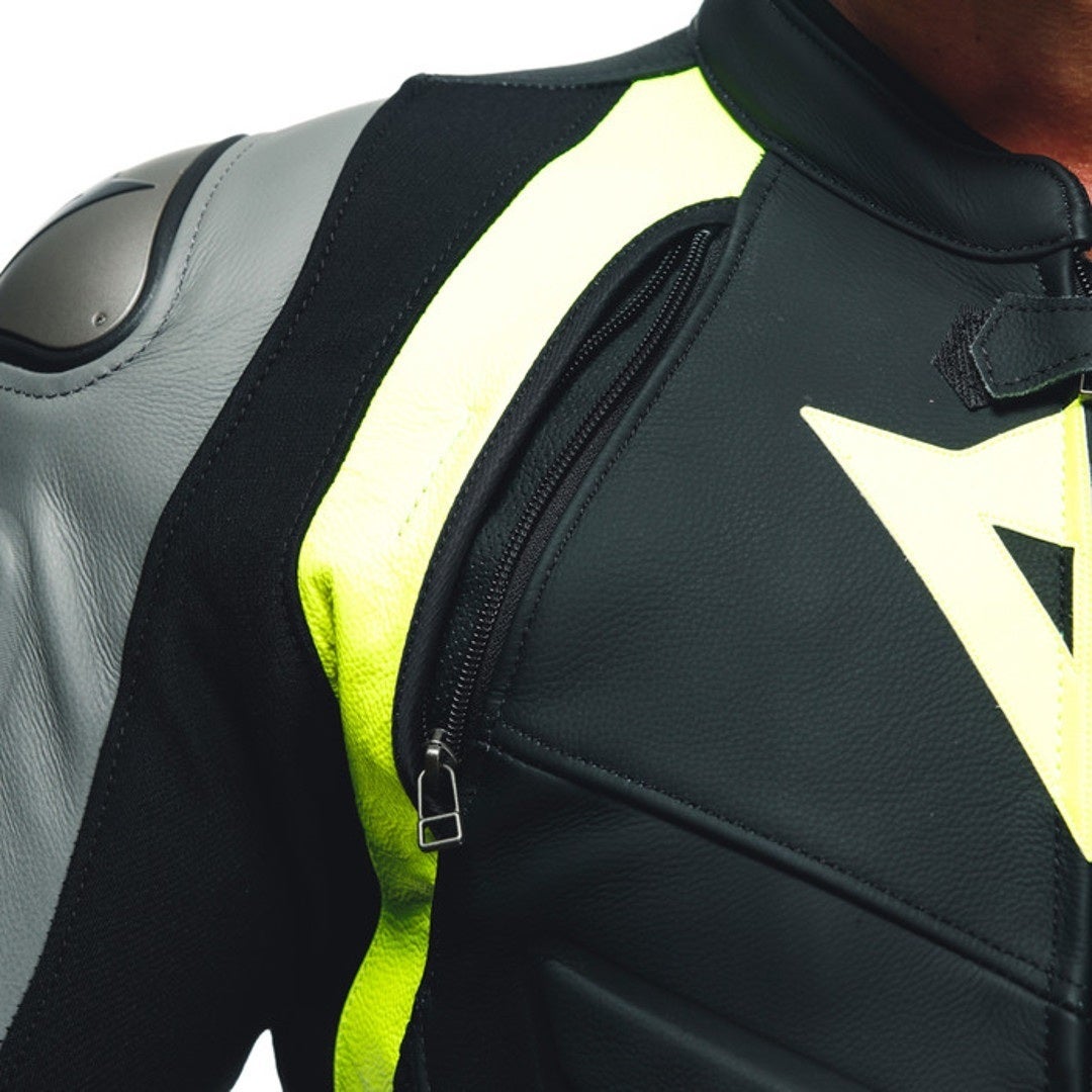 Dainese Avro 4 2-delt motorcykel læderdragt sort/grå/gul 64 Figur 6
