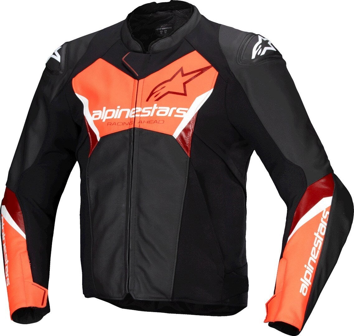Alpinestars Faster V3 Motorcycle Leather Jacket black/neon-red 64 Figure 1