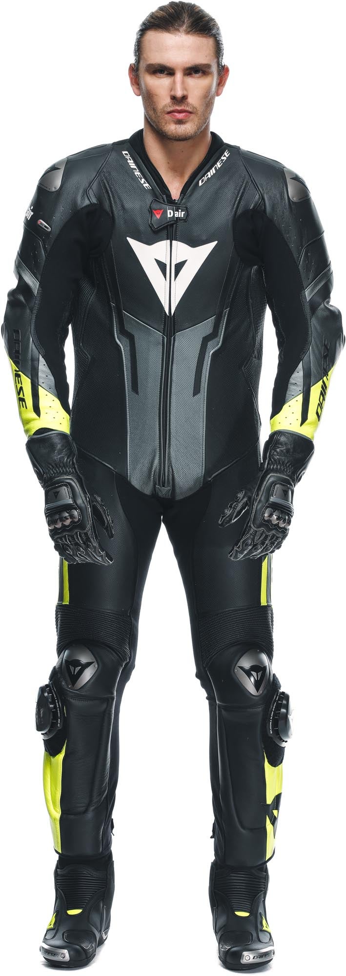 Dainese Misano 3 D-Air Airbag 2.0 perforated One Piece Motorcycle Leather Suit black/grey/yellow 48 Figure 3