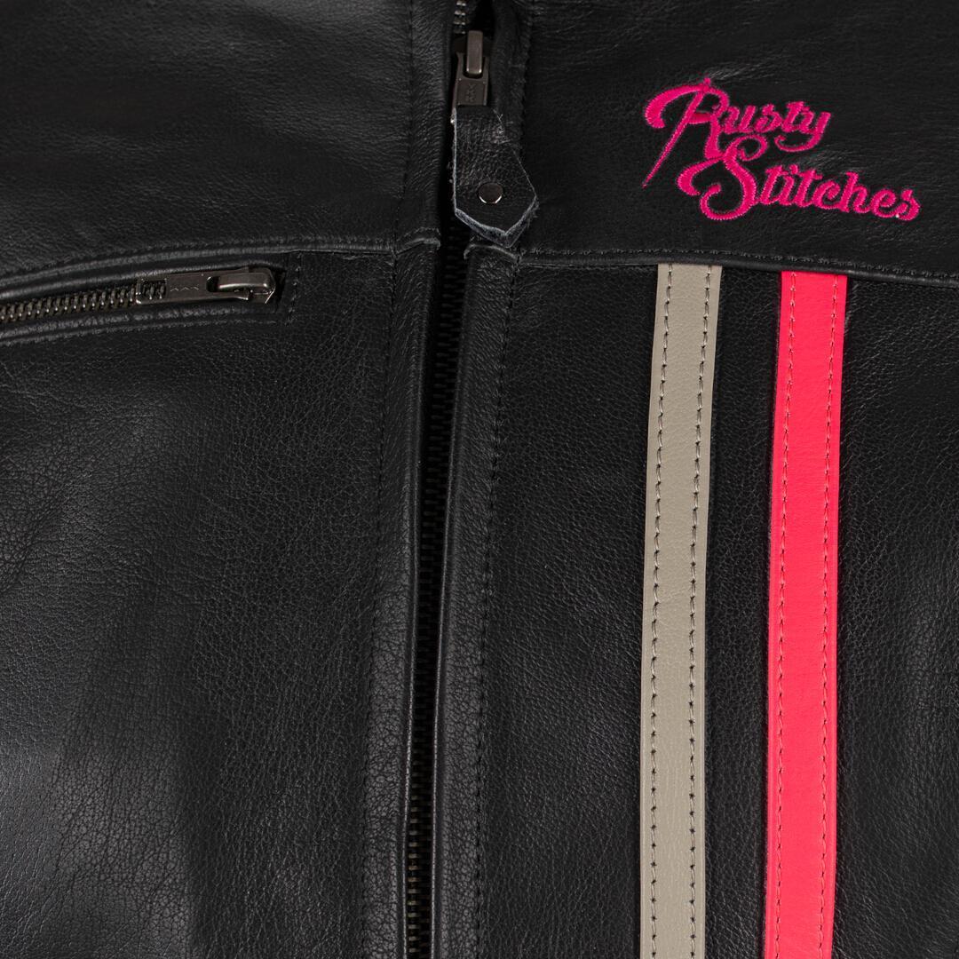 Rusty Stitches Alice Chaqueta de cuero de moto para mujer negro/gris/rosa 38 Figura 3