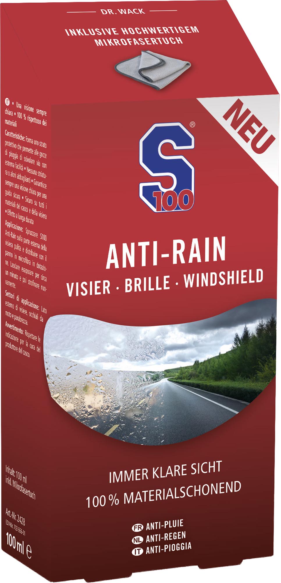 S100 Anti-Rain Spray pentru vizor 100 ml, inclusiv cârpă din microfibră Figura 2
