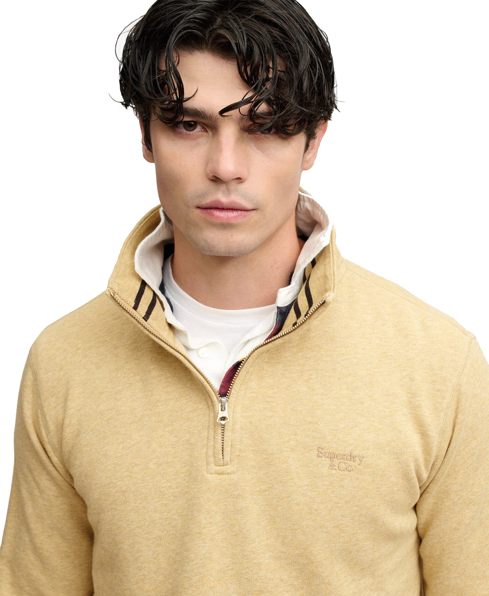 Superdry & Co Essential Serif Logo Half-Zip Sweatshirt Beige M Figuur 3