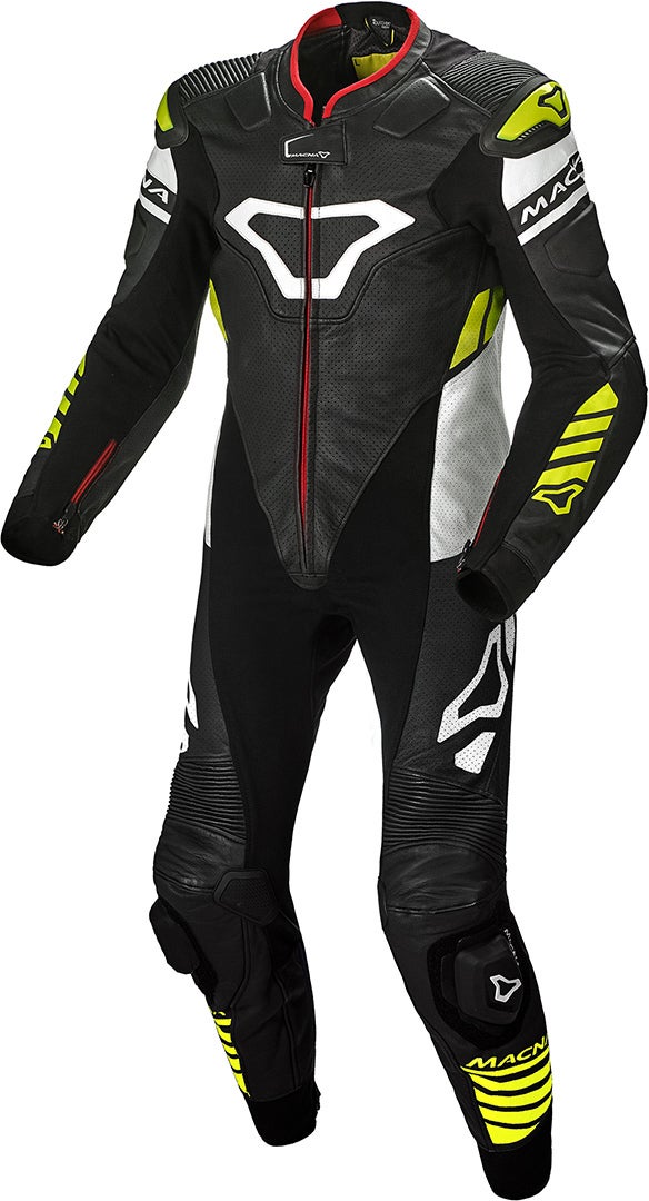 Macna Tracktix One Piece perforated Motorcycle Leather Suit black/white/yellow 54 Figure 1