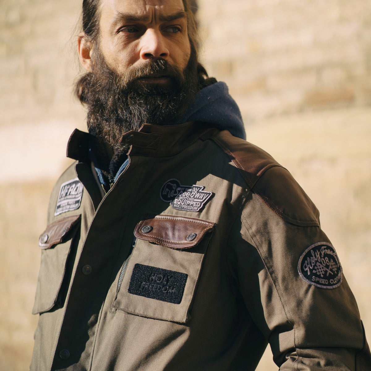 HolyFreedom Quattro Waxed Evo Motorcycle Textile Jacket Khaki L Figure 8