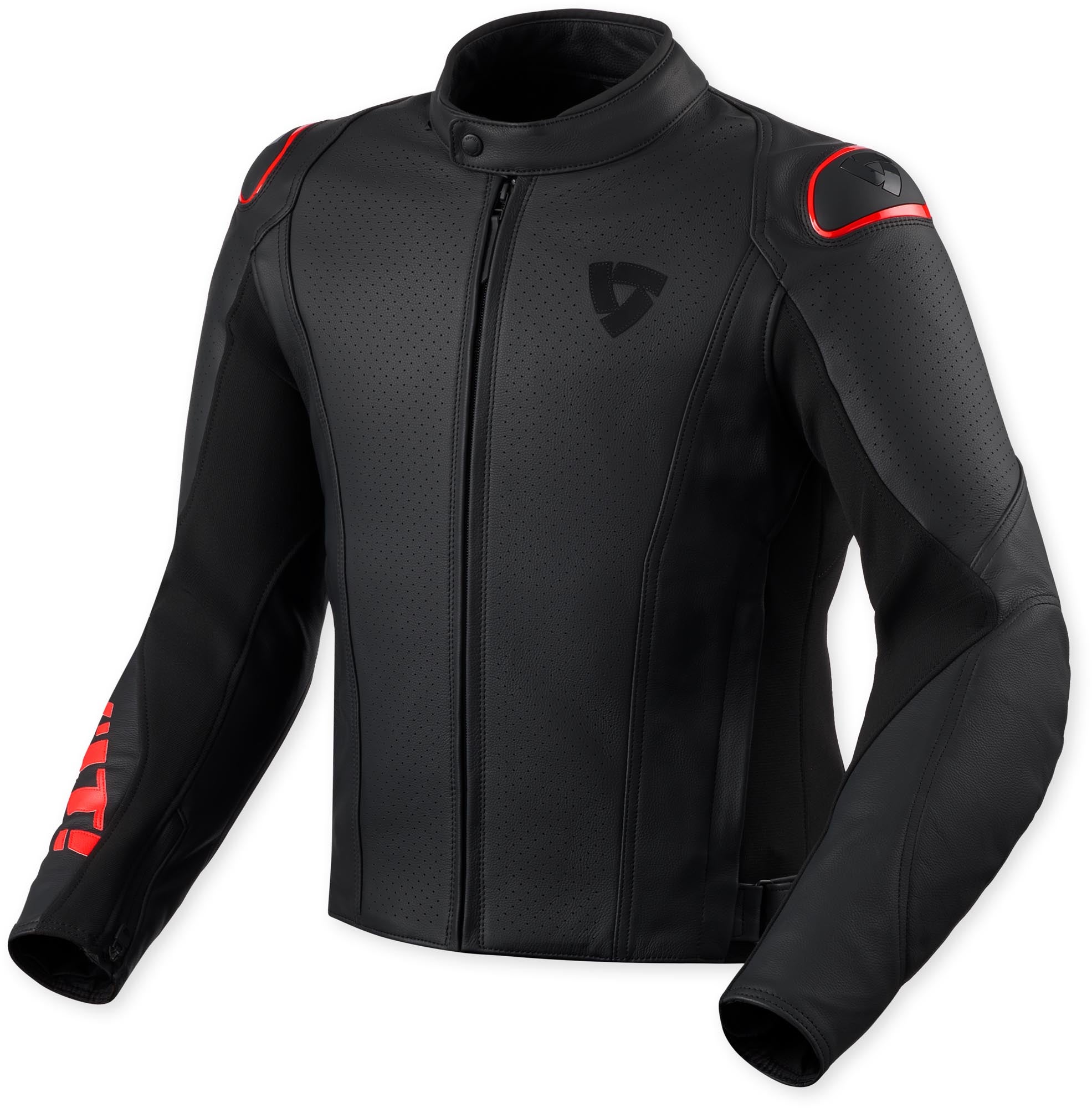 Revit Quadratic Logo perforated Motorcycle Leather Jacket black/neon-red 56 Figure 1
