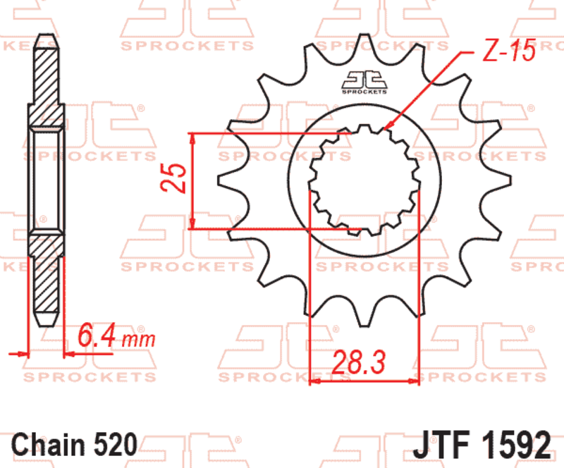 JT SPROCKETS Stålbullerfri framdrivna kedjehjul - 520 Figur 1