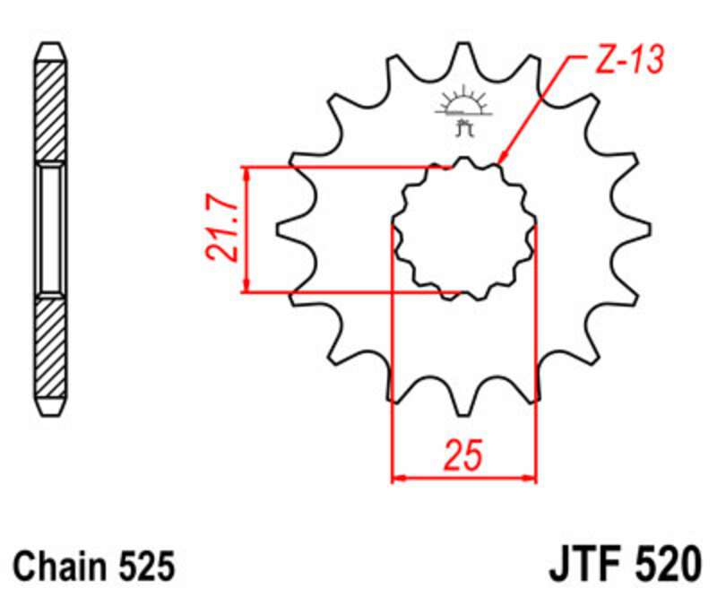 JT-DRIVHJUL Standard stål kedjehjul 520 - 525 Figur 3