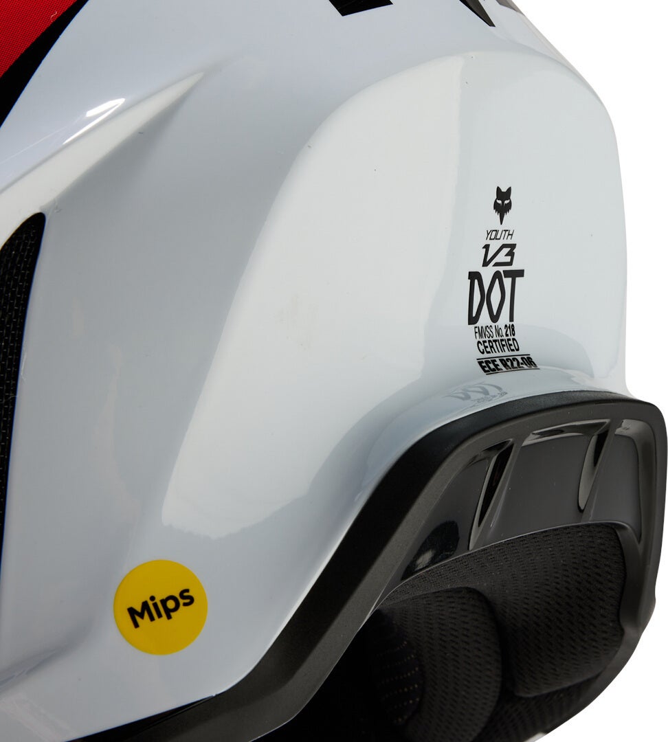 FOX V3 Streak Jeugd Motorcross helm wit/rood J/M (51/52) Figuur 2