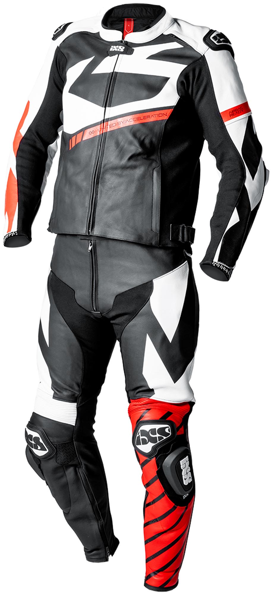 IXS Ace 1.0 Two Piece Motorcycle Leather Suit black/white/red 98 Figure 1