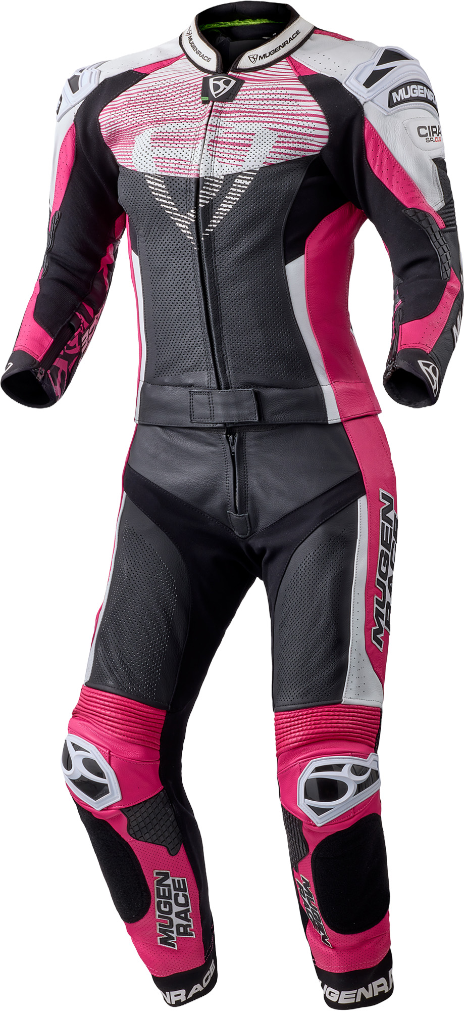 MUGENRACE Cira-SR perforerad tvådelad damer motorcykel läderdräkt svart/vitt/rosa 36 Figur 1