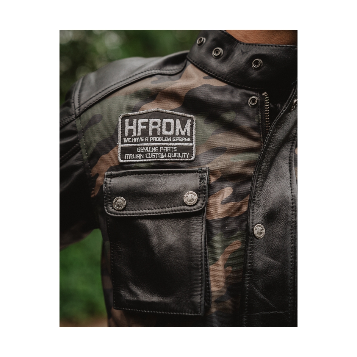 Side view of HolyFreedom Quattro Camo Motorcycle Leather/Textile Jacket