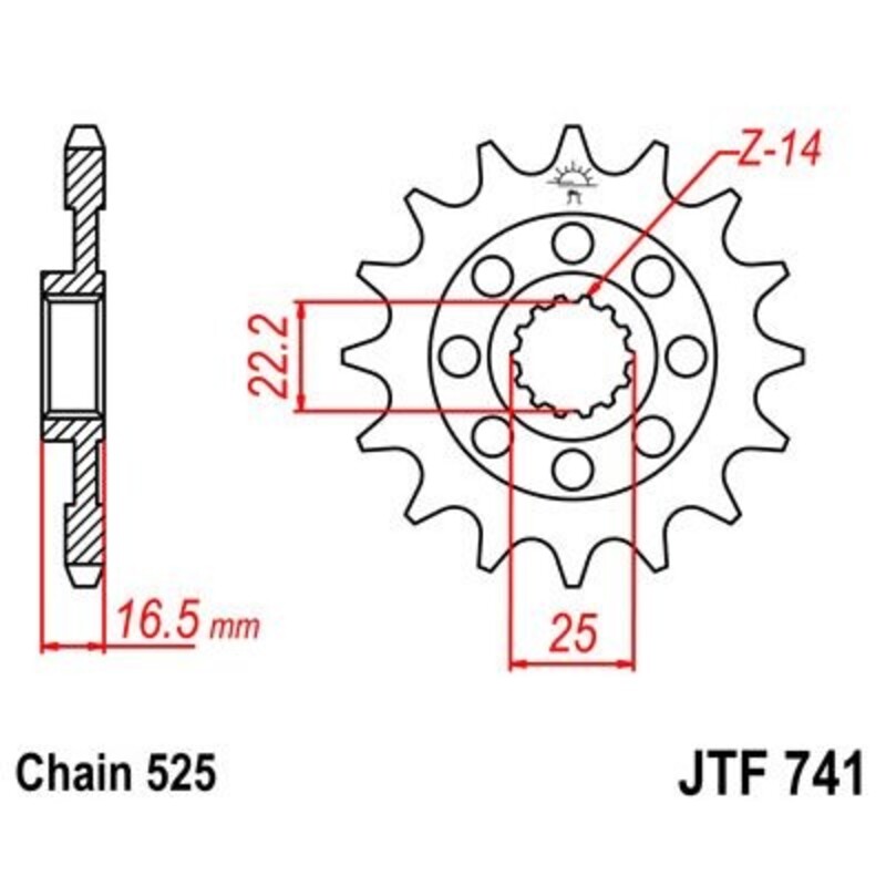 JT SPROCKETS Stål ljudfritt framdrev 741 - 525 Figur 2