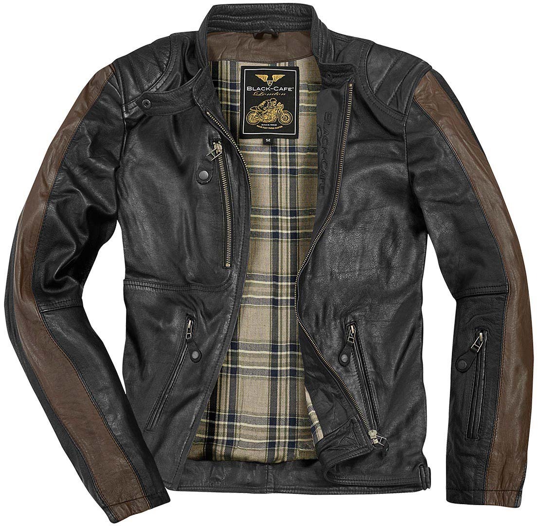 Black-Cafe London Vintage Jachetă de piele de motocicletă Negru/Maro 50 Figura 2