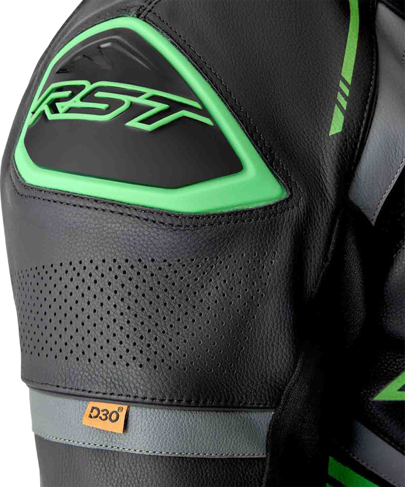 RST S1 D3O perforeret 1-delt motorcykellæderdragt Sort/neon-grøn 60 Figur 3