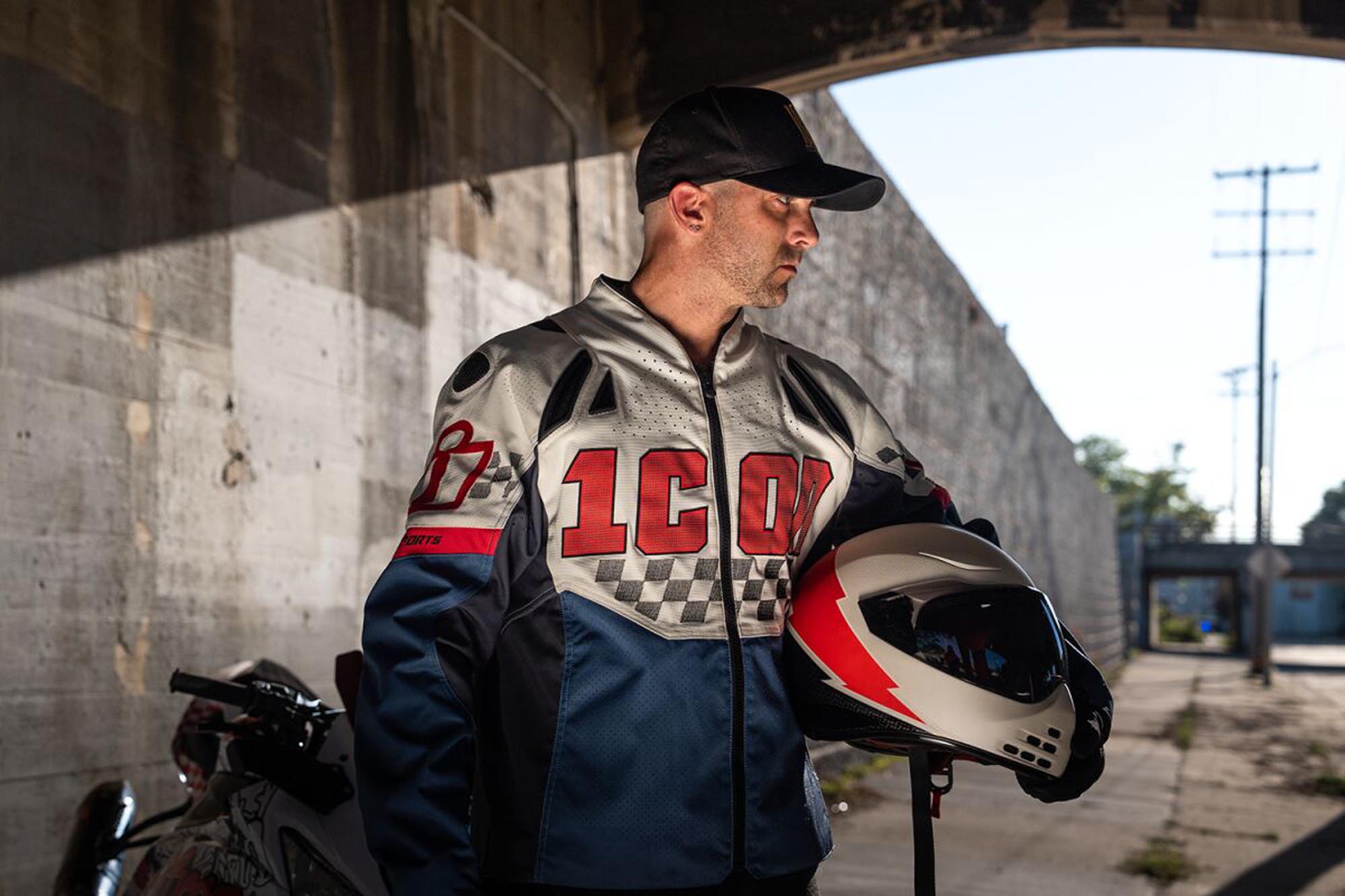 Icon Contra 3 Hero perforierte Motorrad Textiljacke blau/weiß/rot L Abbildung 5