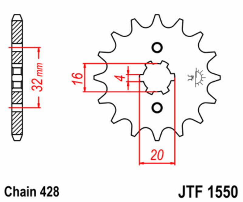 JT SPROCKETS Standard stålkedjehjul 1550 - 428 Figur 3