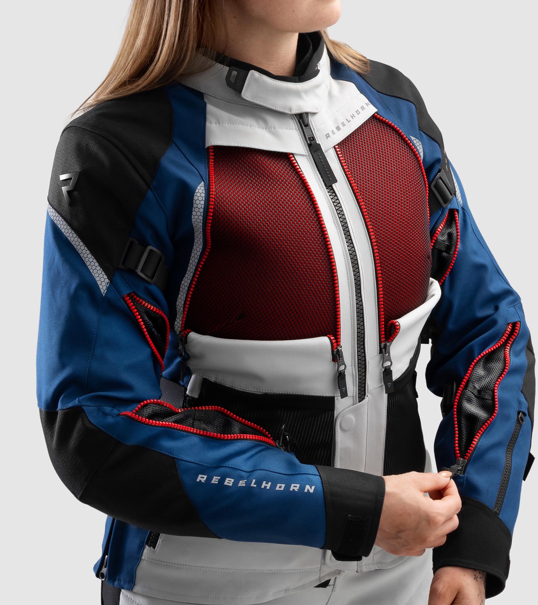 Rebelhorn Hardy 3.0 waterproof Ladies Motorcycle Textile Jacket grey/blue/red S Figure 3
