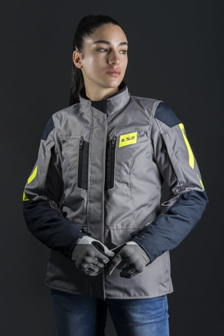 LS2 Metropolis Evo wasserdichte Damen Motorrad Textiljacke Gris/bleu foncé/jaune néon M Figure 5
