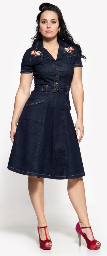 Queen Kerosin Swing Vestido de Jeans Feminino Artigo principal Figura 1