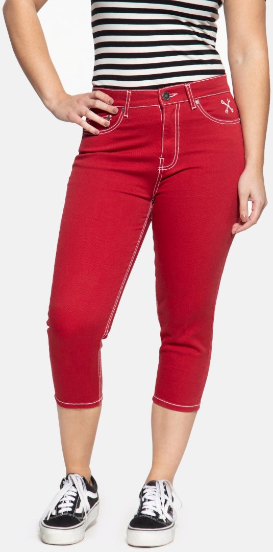 Queen Kerosin Betty Capri Jeans da donna rosso 28 Figura 1