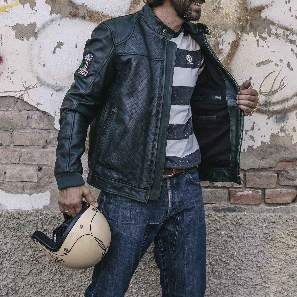 HolyFreedom Due Blouson de moto en cuir Vert foncé 3XL Figure 14