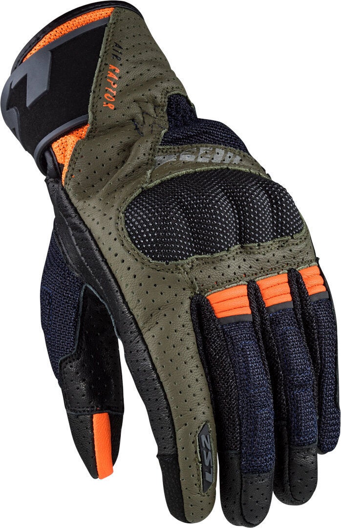 LS2 Air Raptor perforerede Mesh Motocykelhandsker Khaki/Sort/Orange L Figur 1