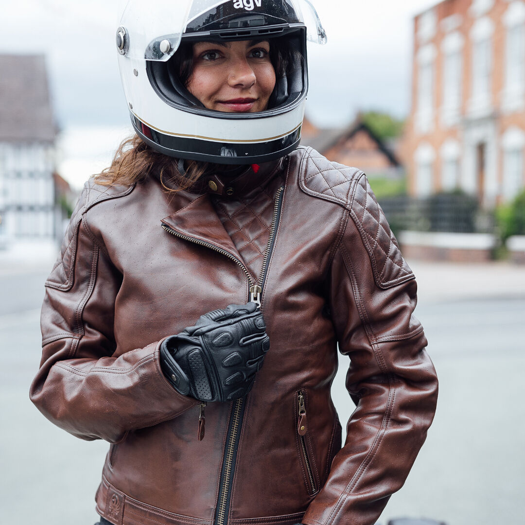 Merlin Bristol D3O Cafe Ladies Motorcycle Leather Jacket brown L Figure 9