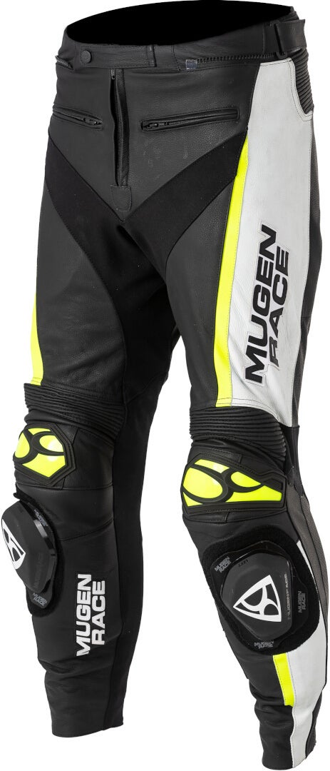 MUGENRACE RBRS-1 Motorcycle Leather Pants black/white/neon-yellow S Figure 2