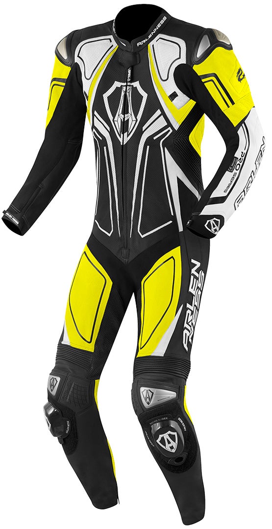 Arlen Ness Conquest One Piece Motorcycle Leather Suit black/yellow/white 50 Figure 1