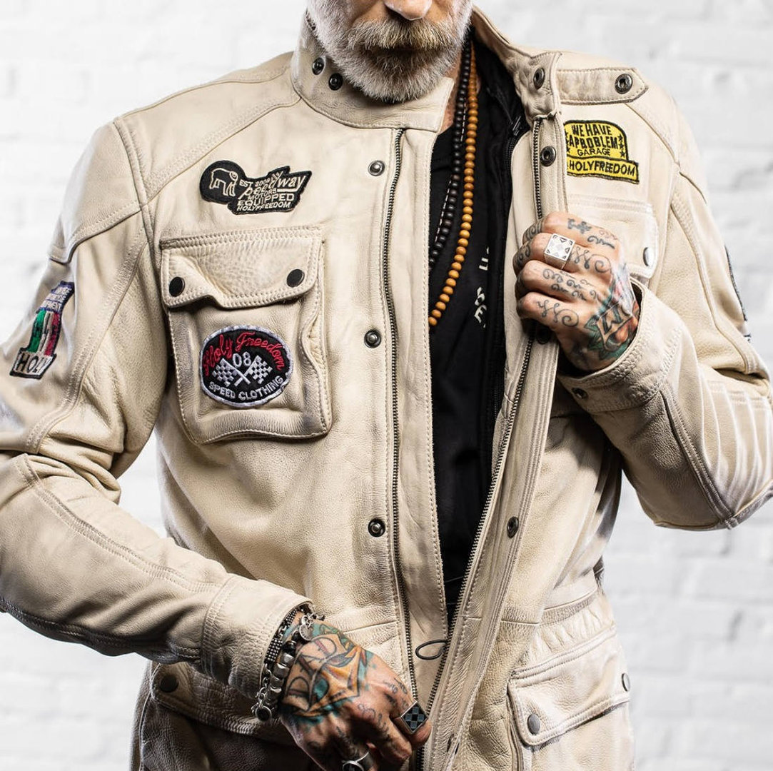 HolyFreedom Quattro Evolution Motorrad Lederjacke weiß M Abbildung 4