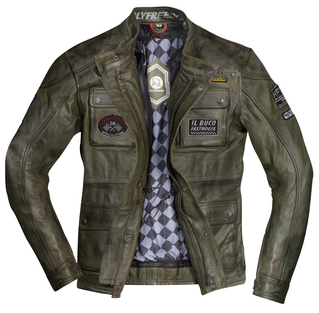 HolyFreedom Quattro Evolution Motorcycle Leather Jacket dark green XXL Figure 2