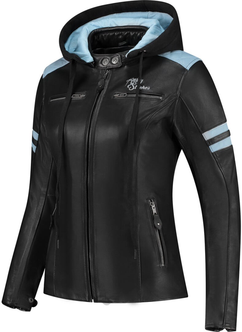 Rusty Stitches Joyce Hooded V2 Dame motorcykel læderjakke sort/blå 46 Figur 1