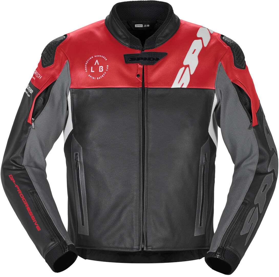 Spidi DP Progressive Motorfiets lederen jas Zwart/Rood 58 Figuur 1