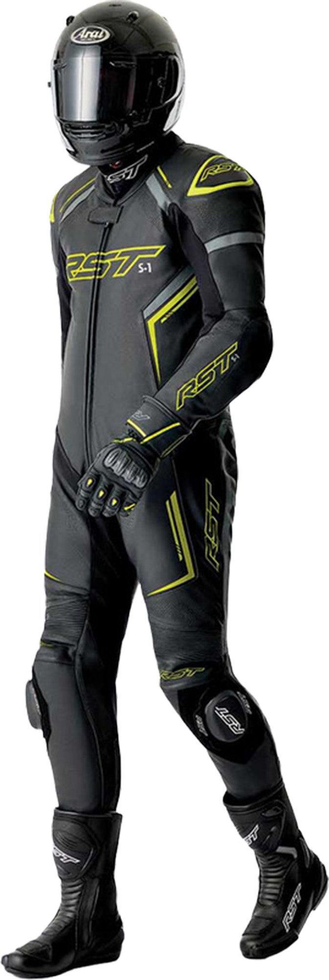 RST S1 D3O perforert ett-delt motorsykkelskinndrakt svart/neon/gult 60 Figur 11