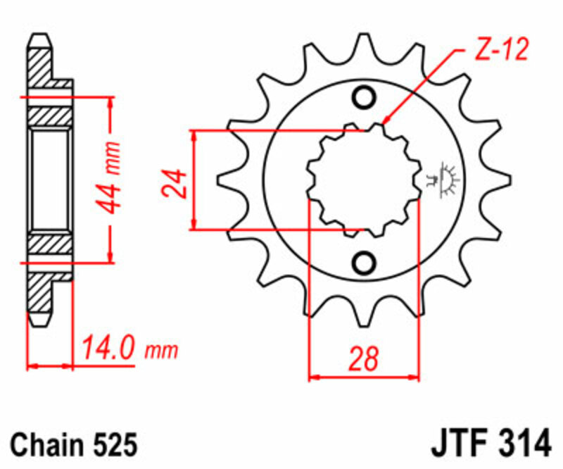 JT-DRIVHJUL Standard stålkedjehjul 314 - 525 Figur 3