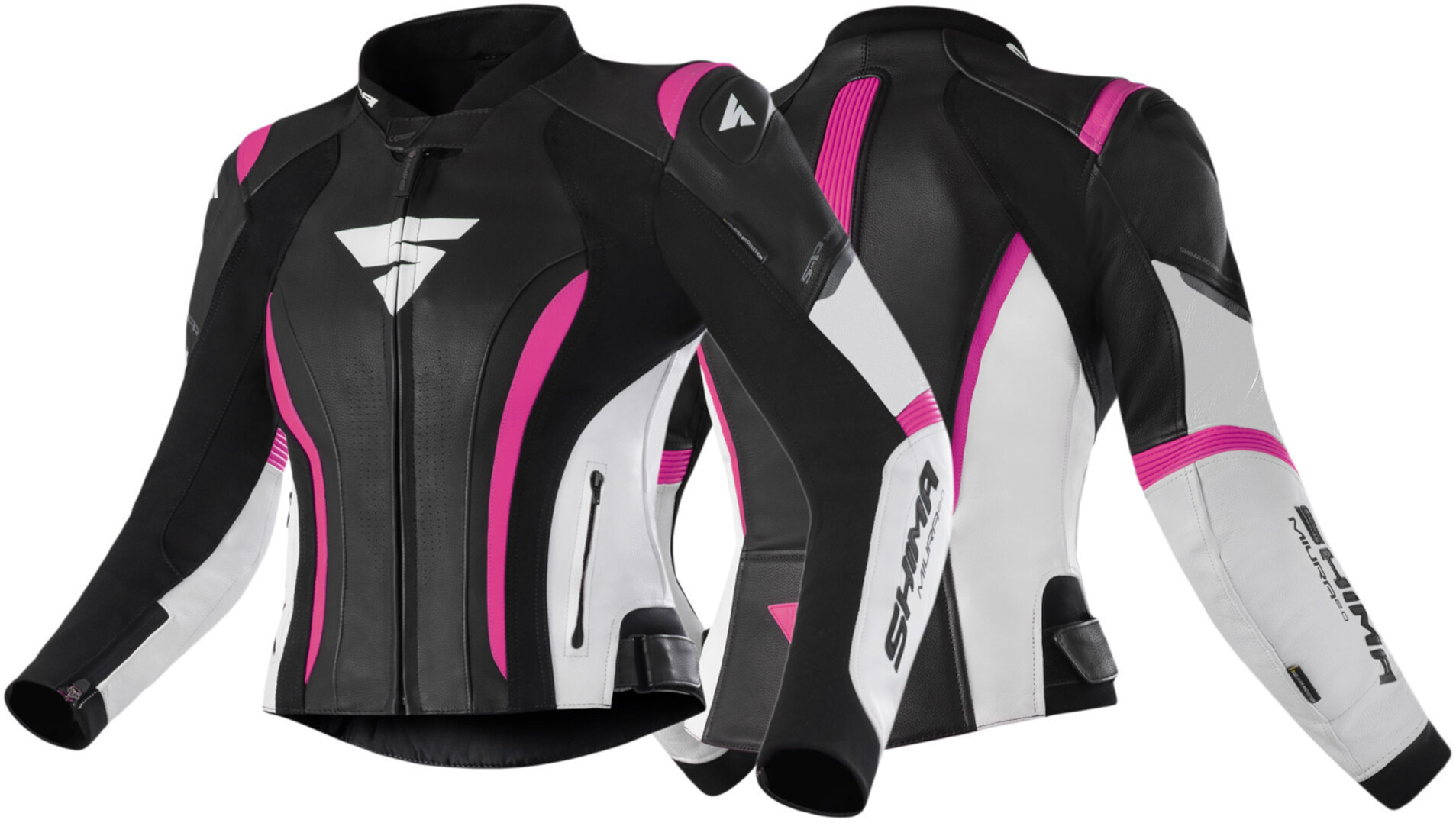 SHIMA Miura 2.0 Jachetă de piele pentru motociclete pentru doamne Negru/Alb/Roz 38 Figura 3