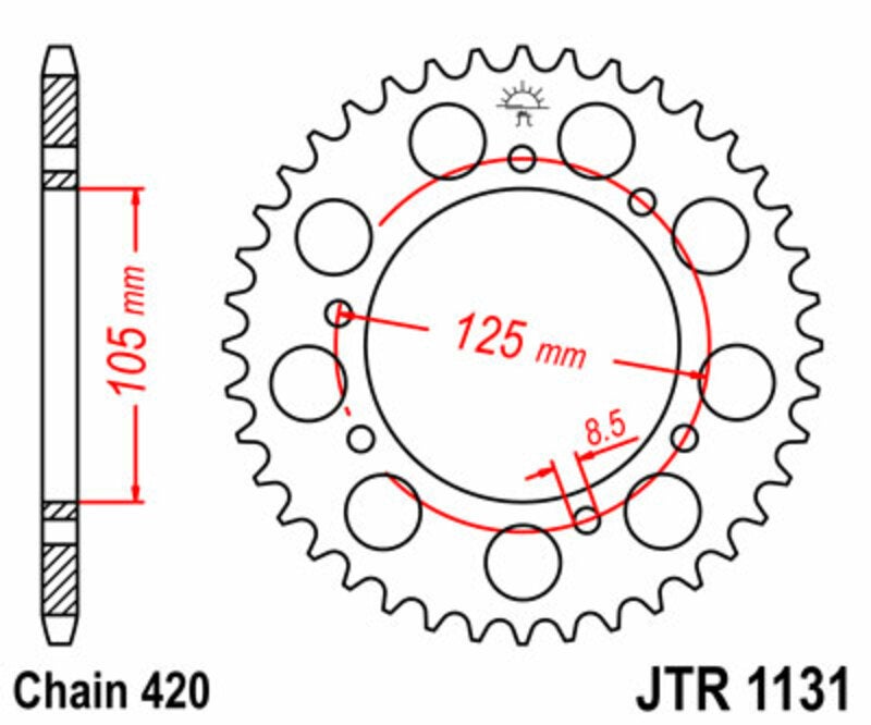 JT-DRIVHJUL Standard stålkrona 1131 - 420 Figur 1