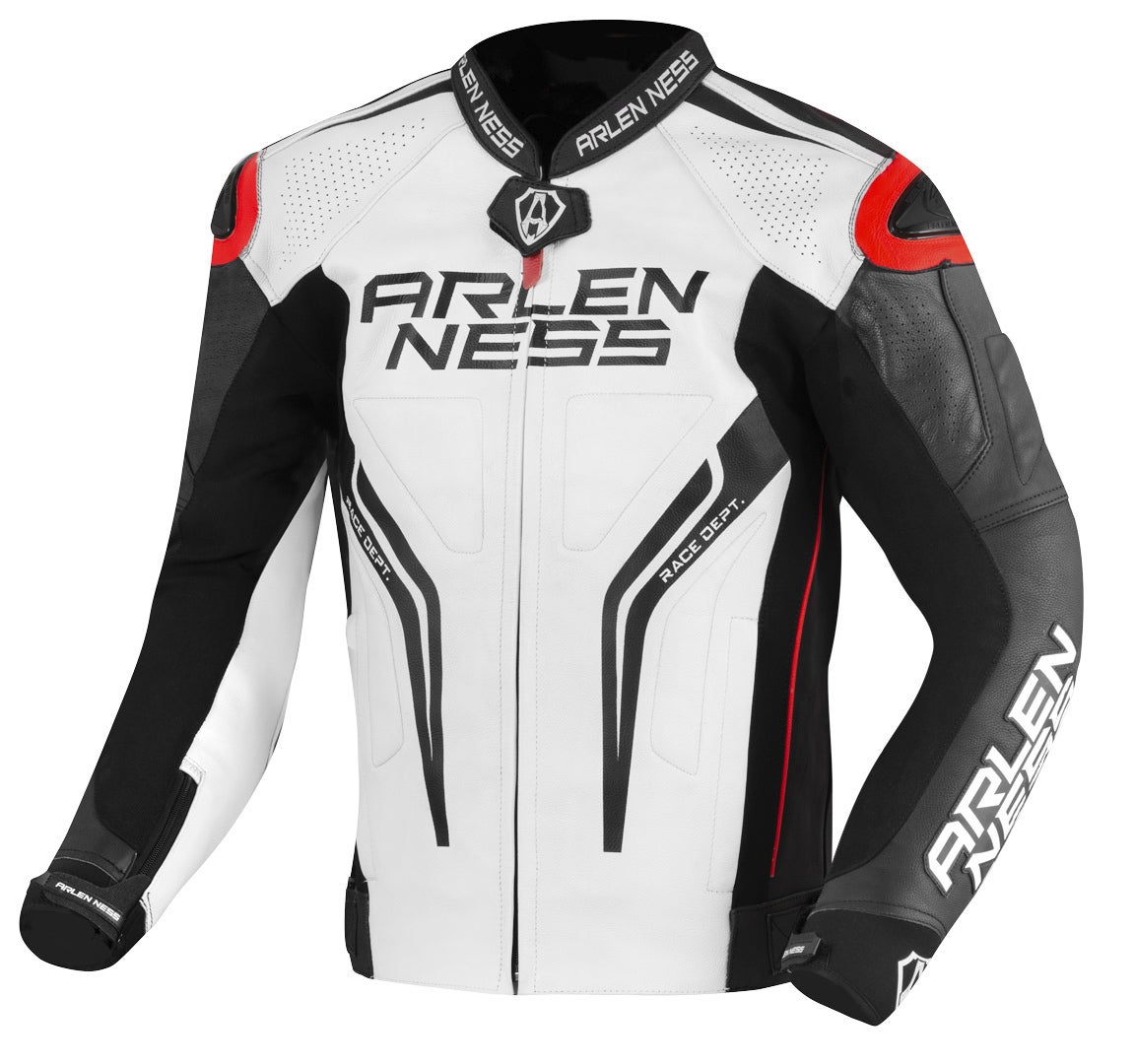 Arlen Ness Sugello Motorcycle Leather Jacket black/white/red 60 Figure 1
