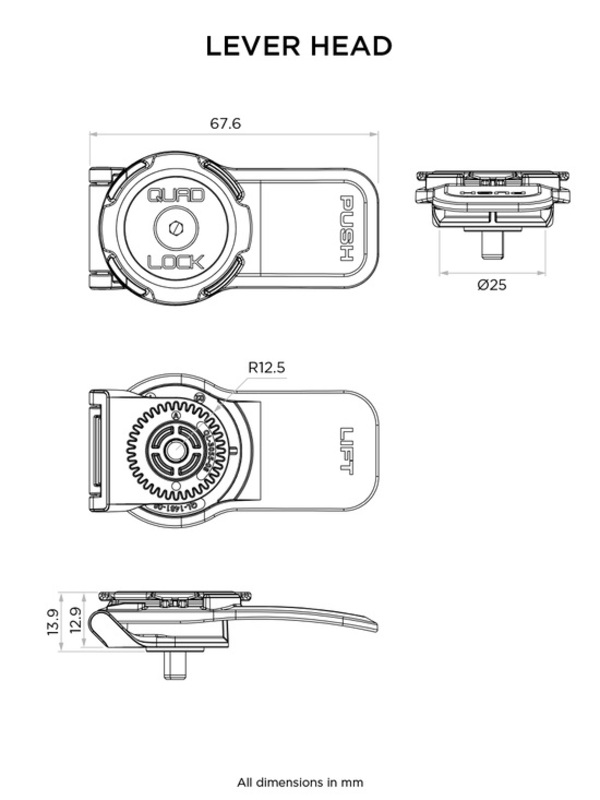 Quad Lock 360 stativ med endast huvud och spak Figur 3